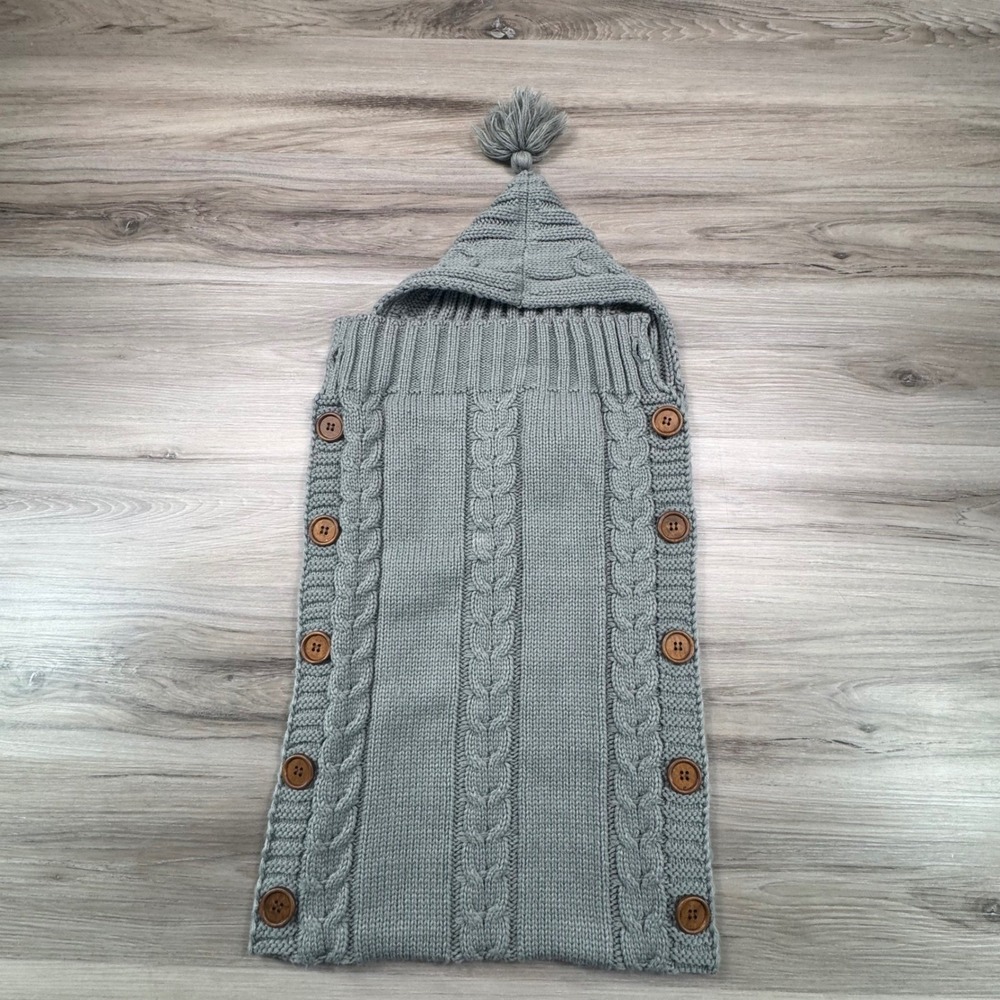 Hudson‎ Baby Grey Cable Knit Hooded Swaddle with Buttons